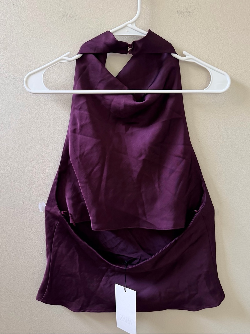 Zara Satin Halter Camisole in Deep Plum - Picture 7 of 16